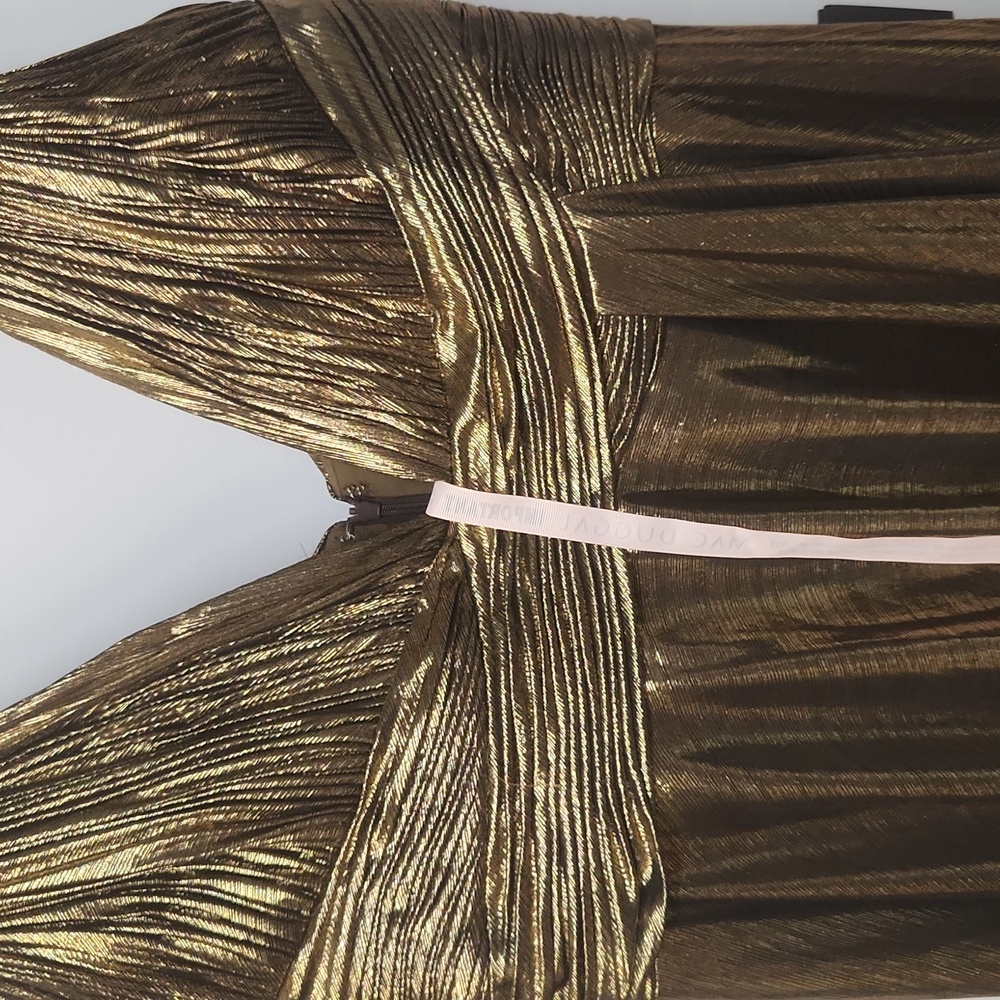 NWT IEENA MAC DUGGAL XL V-Neck Pleated Top MetallicDress Gold 30761 - Picture 7 of 11